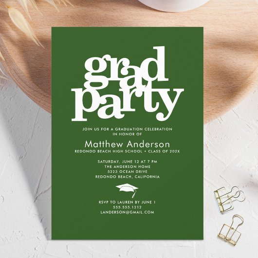 グリーングラードモダンパーティーはっきりしたタイポグラフィシンプル 招待状