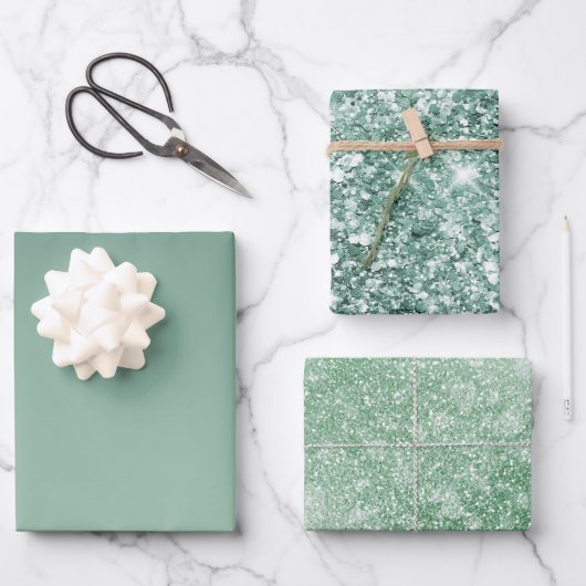 グリーングリッグラデーションジーグリッター ラッピングペーパーシート (正面)