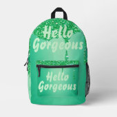 グリーングリッターとモノグラムハローゴス | プリントバックパック (正面)