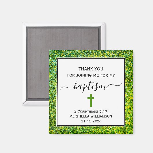 グリーングリッターアダルトバプテスマありがとう マグネット (正面/裏面)