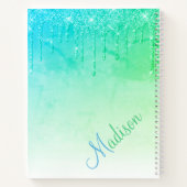 グリーングリッターオンブレグラムスパークルスネームノートブック ノートブック (裏面)