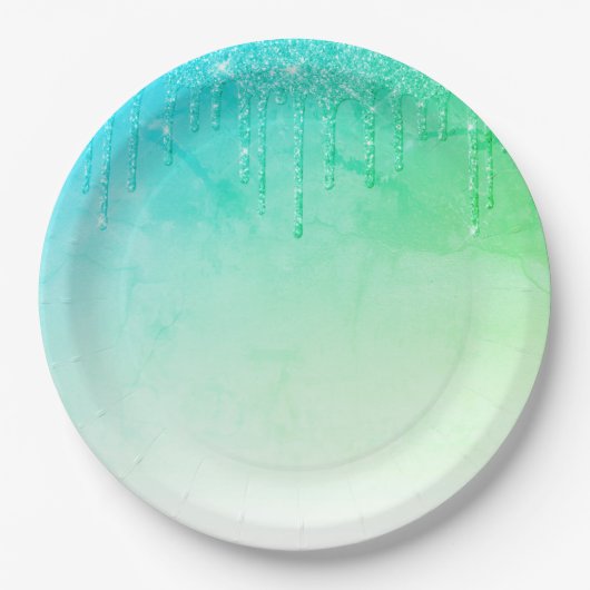 グリーングリッターオンブレグラムスパークルズ ペーパープレート (正面)