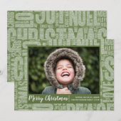 グリーングリッタークリスマスの言葉 ホリデーフォトカード シーズンカード (正面/裏面)