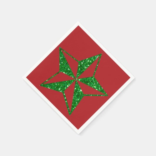 グリーングリッタークリスマススターナプキンス スタンダードカクテルナプキン (角)