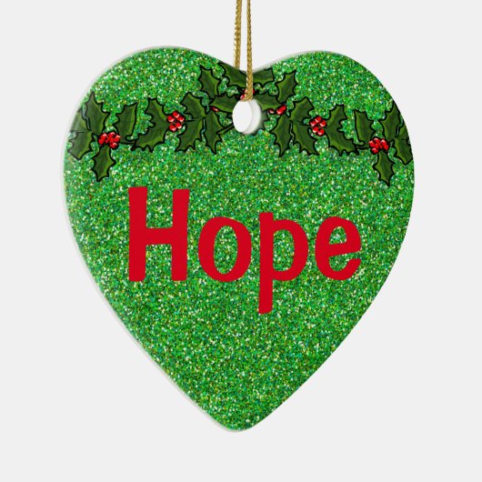グリーングリッタークリスマスホープ – カスタム文字 セラミックオーナメント (右)