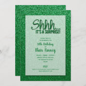 グリーングリッターサプライズ誕生日 招待状 (正面/裏面)
