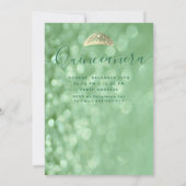 グリーングリッターシック金ゴールドドレスティアラキンセアニラ 招待状 (裏面)