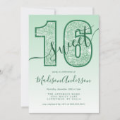 グリーングリッタースクリプトスウィート16バースデーパーティー 招待状 (正面)