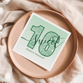 グリーングリッタースクリプトスウィート16誕生日 スタンダードカクテルナプキン