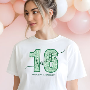 グリーングリッタースクリプトスウィート16誕生日 トライブレンドTシャツ