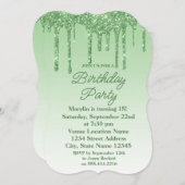 グリーングリッタードリップエレガント誕生日招待状 招待状 (正面/裏面)