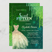 グリーングリッタードリップス、金ゴールドドレススターズキンセアニェラ 招待状 (正面/裏面)