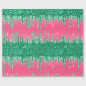 グリーングリッタードリップピンクトレンディーグラムきらきら光る誕生日 ラッピングペーパー (フラット)