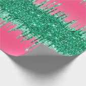 グリーングリッタードリップピンクトレンディーグラムきらきら光る誕生日 ラッピングペーパー (角)