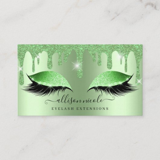 グリーングリッタードリップ金属箔まつげ 名刺 (正面)
