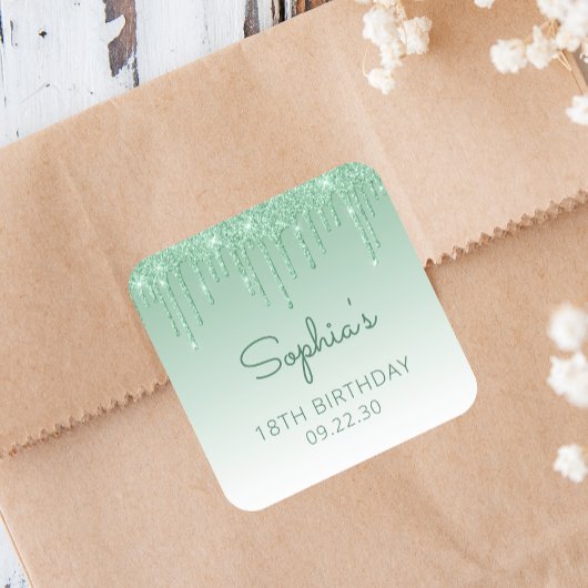 グリーングリッタードリップ18th誕生日スクエア スクエアシール