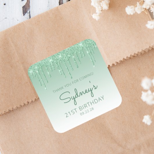 グリーングリッタードリップ21歳の誕生日ありがとう スクエアシール