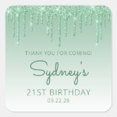 グリーングリッタードリップ21歳の誕生日ありがとう スクエアシール (正面)