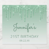 グリーングリッタードリップ21歳パーティー スパークリングワインラベル (シングルラベル)