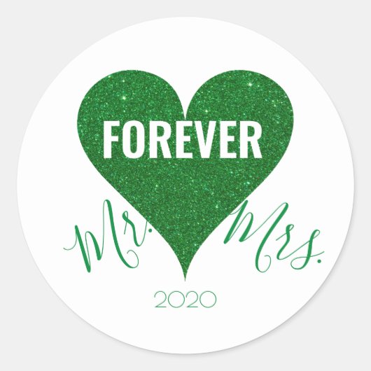 グリーングリッターハートミスター+ミセス・ラウンド・ステッカー ラウンドシール (正面)