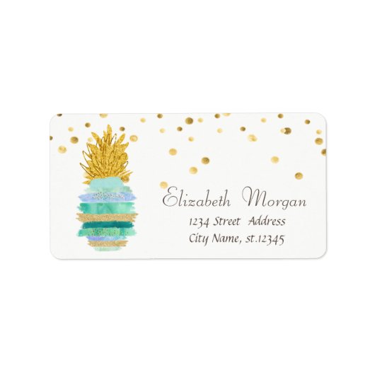 グリーングリッターパイナップルゴールドフォイル紙吹雪 ラベル (正面)