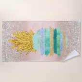 グリーングリッターパイナップル熱帯グリッター《写真》ぼけ味 ビーチタオル (正面)