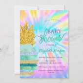 グリーングリッターパイナップル絞り染めベビーシャワー 招待状 (正面)