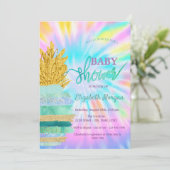 グリーングリッターパイナップル絞り染めベビーシャワー 招待状 (スタンド正面)