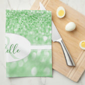 グリーングリッターパーソナライズされたキッチンタオル キッチンタオル (四つ折り)