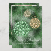 グリーングリッターフォトクリスマスオーナメントエレガント シーズンカード (正面/裏面)