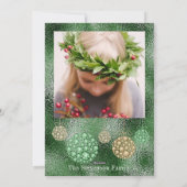 グリーングリッターフォトクリスマスオーナメントエレガント シーズンカード (裏面)