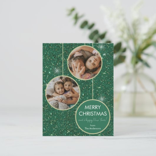 グリーングリッターフォトメリークリスマス シーズンポストカード (スタンド正面)