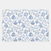 グリーングリッターブルーオーナメントボウズクリスマス ラッピングペーパーシート (正面2)