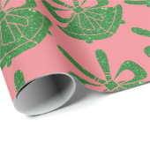 グリーングリッターベルズオンピンクホリデイ ラッピングペーパー (ロールコーナー)