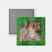グリーングリッターボーパーソナライズされたクリスマスマグネット マグネット (正面/裏面)