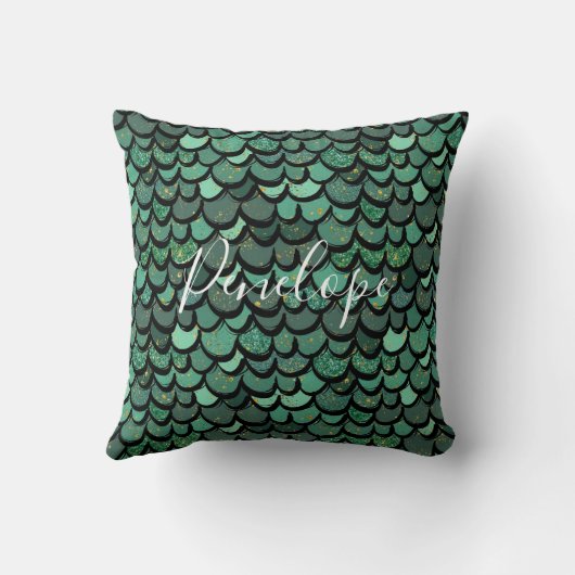 グリーングリッターマーメイドまたはドラゴはかりで測ン クッション (裏面)