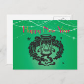 グリーングリッターライツ砂時計レトロクリップアート シーズンポストカード (正面/裏面)