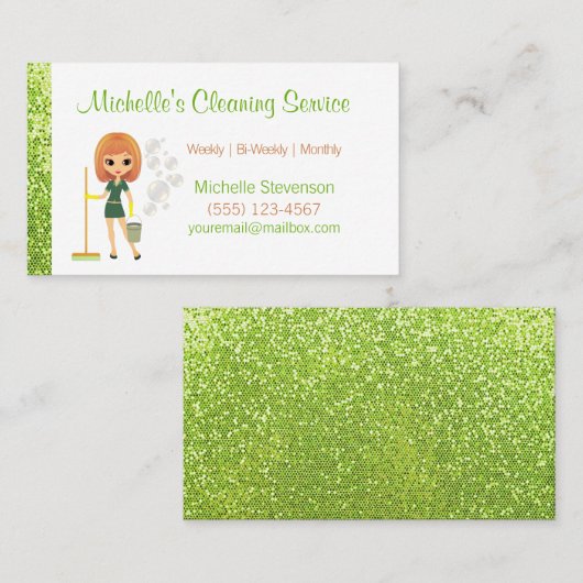 グリーングリッター漫画メイドハウスクリーニングサービス 名刺 (正面/裏面)