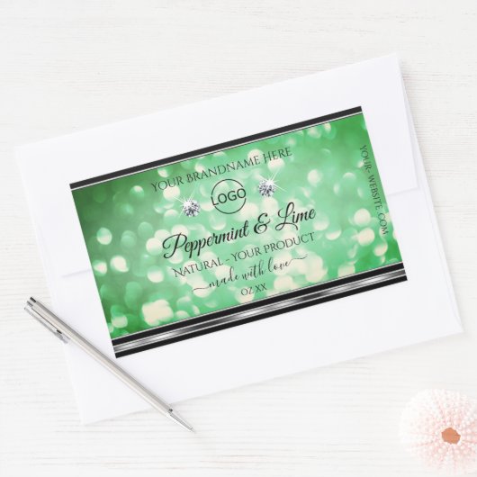 グリーングリッター製品ラベルがスパークルダイヤモンドロゴ 長方形シール (封筒)