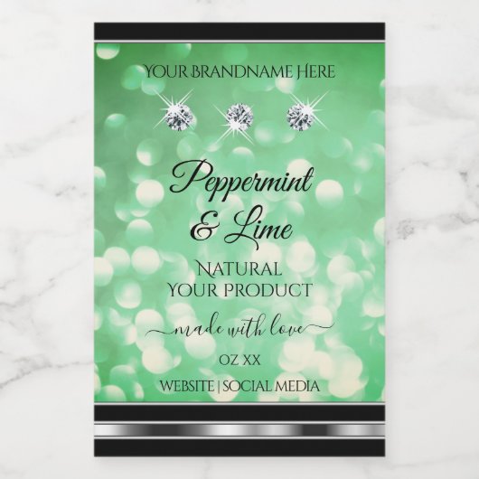 グリーングリッター製品ラベルにスパークルダイヤモンド フードラベル (シングルラベル)