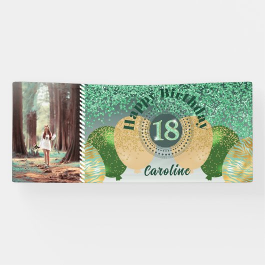 グリーングリッター18誕生日&バルーン 横断幕 (横)