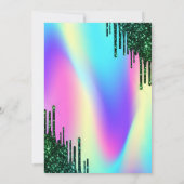 グリーングリッター ドリップス ホログラフィック バルーン スイート16 招待状 (裏面)