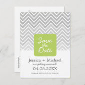 グリーングレイグラデーションシェブロン結婚式の日付アンを保存 案内ポストカード (正面/裏面)