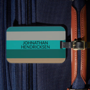 グリーングレイストライプタンモダン男らしモノグラム ラゲッジタグ