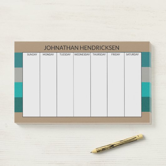 グリーングレストライプーモダン男らしー&モノグラム名 ポストイット (デスク)