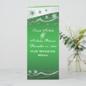 グリーングレーのスノーフレーク結婚のメニューカード メニュー (スタンド正面)