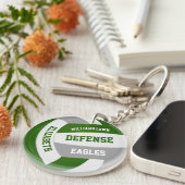 グリーングレーのチームカラーパーソナライズされたバレーボール キーホルダー (正面右)