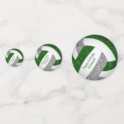 グリーングレーの女の子バレーボールパーソナライズされた誕生日 コンフェッティ (正面)