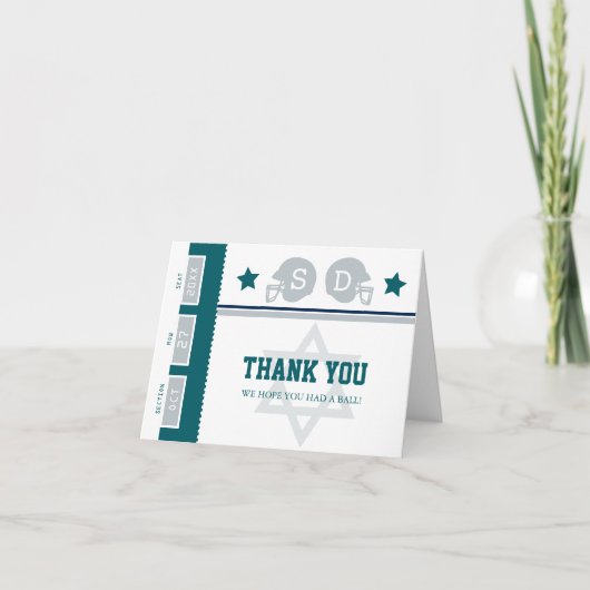 グリーングレーサッカーチケットバー(ユダヤ教の)バル・ミツバーサンキューユー サンキューカード (正面)