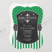 グリーングレーチョークボードストライプ招待状 招待状 (正面/裏面)